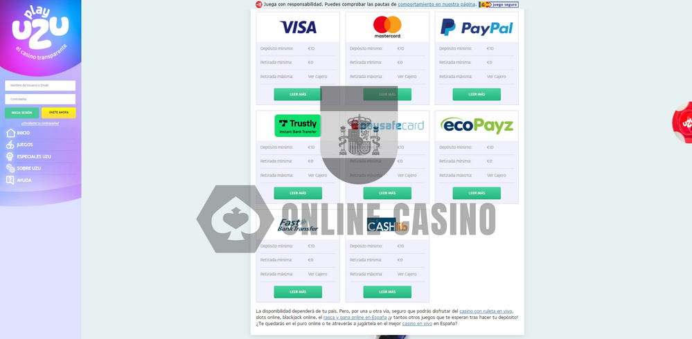 PlayUZU Casino metodo de pagos PlayUZU Casino metodo de pagos
